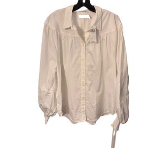 LAUREN RALPH LAUREN Women’s White Button Down Shirt Ballon Sleeve XL Ruffle NWT